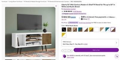 Liberty 53" Mid-Century Modern 5-Shelf TV Stand
