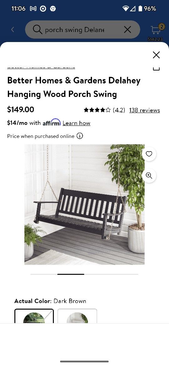 New In Box Better Homes & Garden Delahay Hanging Porch Swing