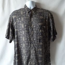 Pierre Cardin men's beige/black Hawaiian short sleeve button-down shirt size L 