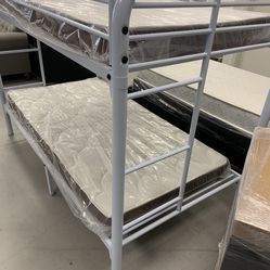 New Metal twin bunk beds! White and black. Available 
