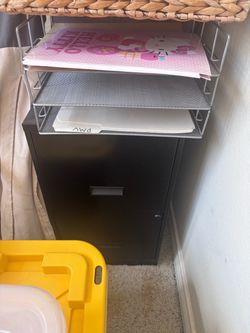 Black Metal Filing Cabinet with Mesh Tray Organizer