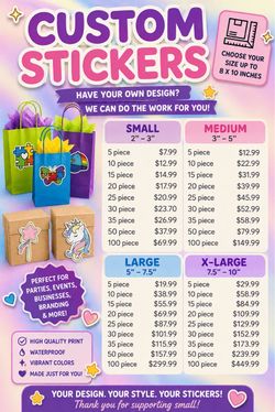 Custom Personalized Stickers – Waterproof Vinyl – Any Design – Multiple Sizes & Quantities