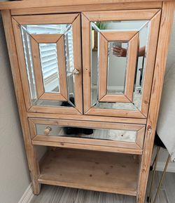 For Sale: 2 Mirrored Cabinet with Natural Wood Frame