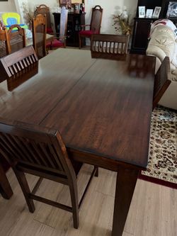 Counter Height Dining Table with Butterfly Leaf + Matching Stools – Antique Golden Brown