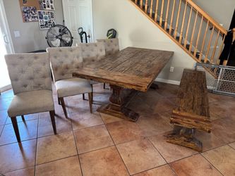 Farmhouse Dining Table Set with Chairs and Bench