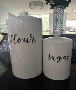 White Ceramic Flour and Sugar Canister Set