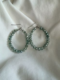 Light green glass crystal beaded hoop earrings
