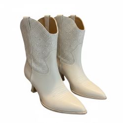 Dolce Vita Angel Pearl Pointed Toe Western Boot Cream Beige Boots Size 8.5