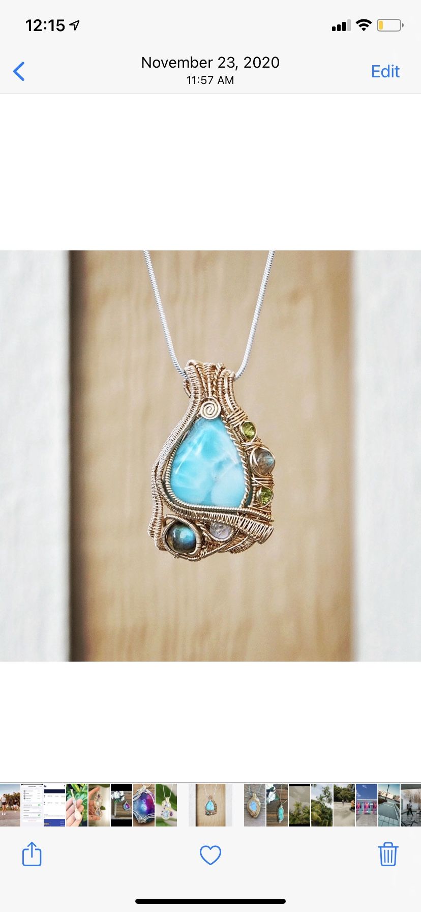 Handmade Wire Wrapped Necklace Pendant With Crystals
