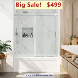 60 in. W x 66 in. H Double Sliding Frameless Shower Door in  with Smooth Sliding and 3/8 in. Glass