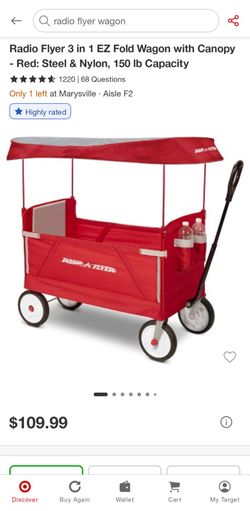 Marysville
Radio Flyer 3 in 1 EZ Fold Wagon with Canopy - Red: Steel & Nylon