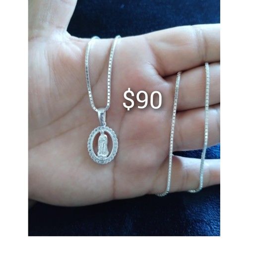 925 Sterling Silver Chain With The Pendant/Cadena Con Medalla De La Virgen De Plata 925,All Products : American Fashion Style Bags On Sale
