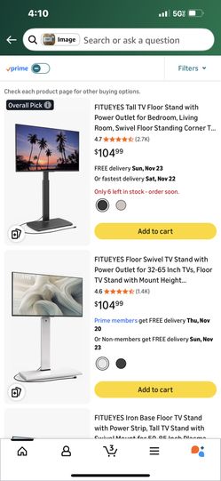FITUEYES Tall TV Floor Stand with Power Outlet for Bedroom, Living Room, Swivel Floor Standing Corner TV Stand with Wood Base for 32 to 65 70 inch TV,
