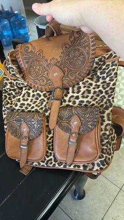 Leopard Print Tooled Leather Backpack