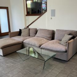 CB2 Lumin Grey Linen Deep sectional (4 Piece Modular)