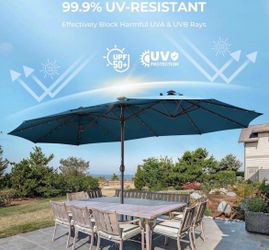 13 ft Solar Lights LED Lighted Outdoor Extra Large Market Table Umbrella with Base Included,