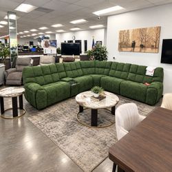 Modern Living Room Reclining  Sectional Sofa with Console
