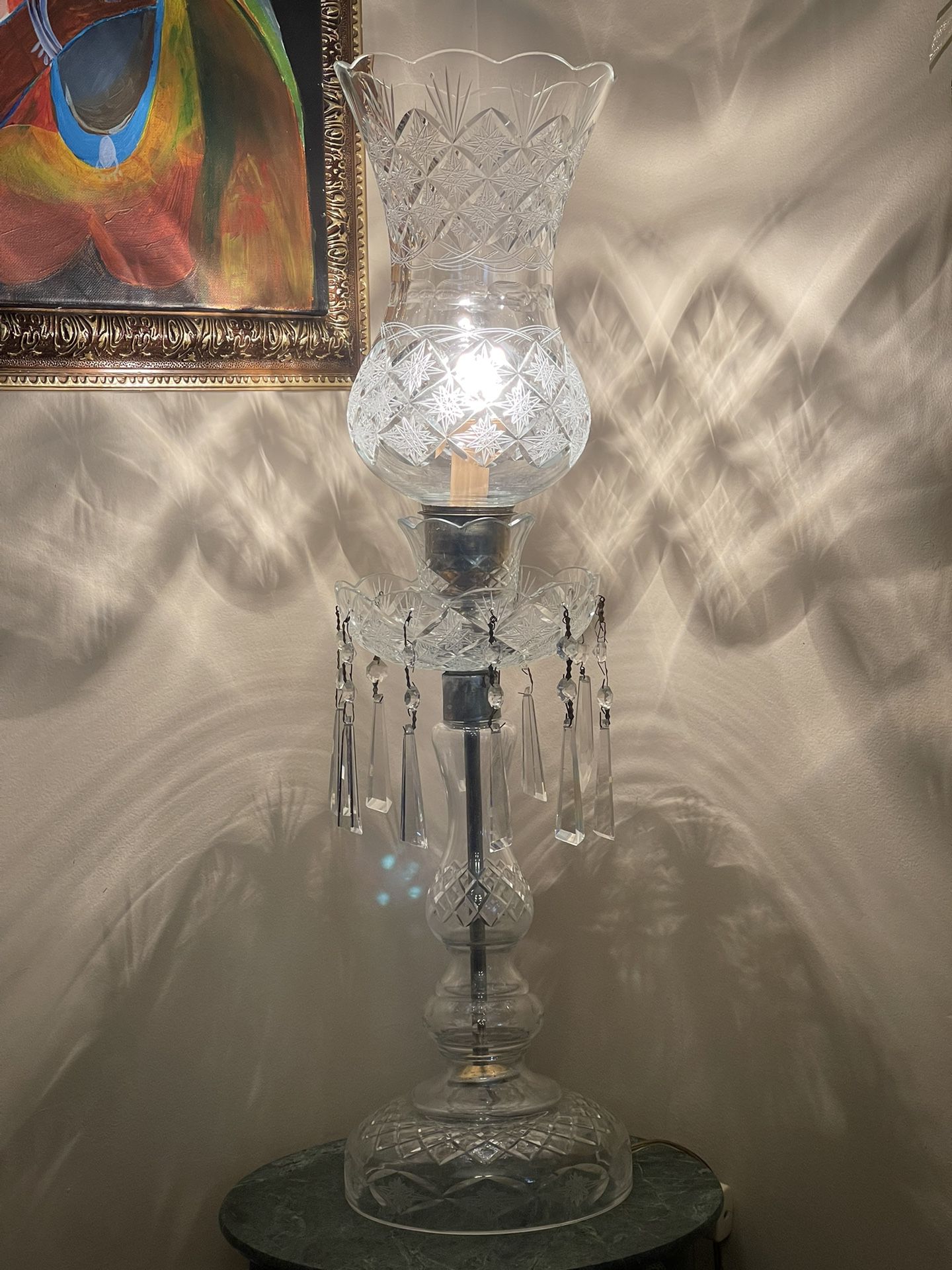 Antique Bohemian Crystal Lamp In A Great Condition 