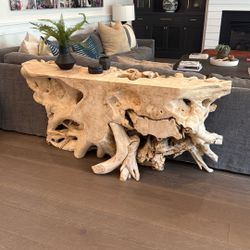Teak Wood Root Console Table Bleached 