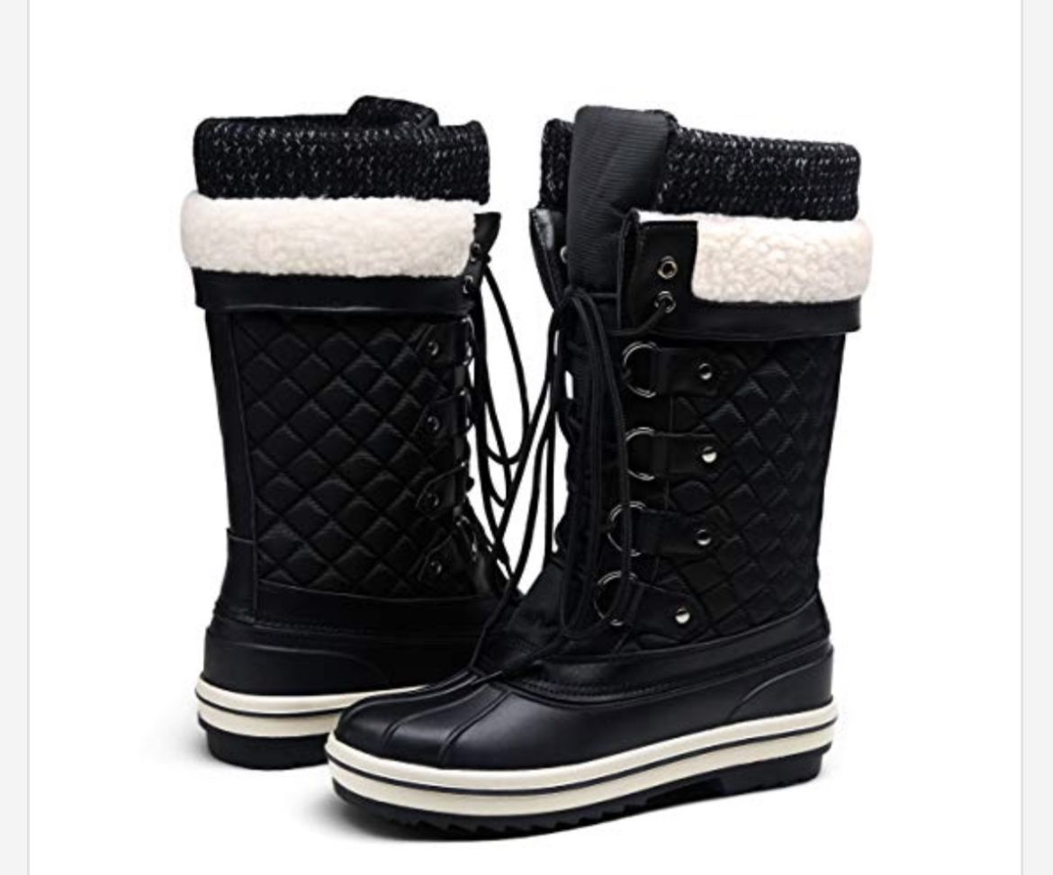 VEPOSE Women's 72 Winter Boots Waterproof Snow Boots Black Mid Calf Boot Size 8 