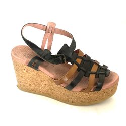 Worishoffer Leather Cork Wedge Sandals 