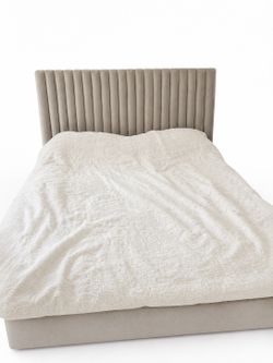 Queen size beige bed frame with headboard for sale.