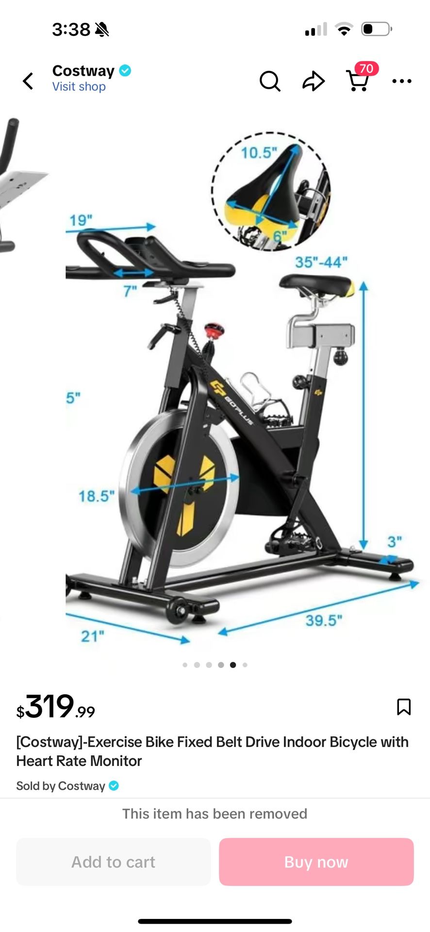 [Costwayl-Exercise Bike Fixed Belt Drive Indoor Bicycle with Heart Rate Monitor