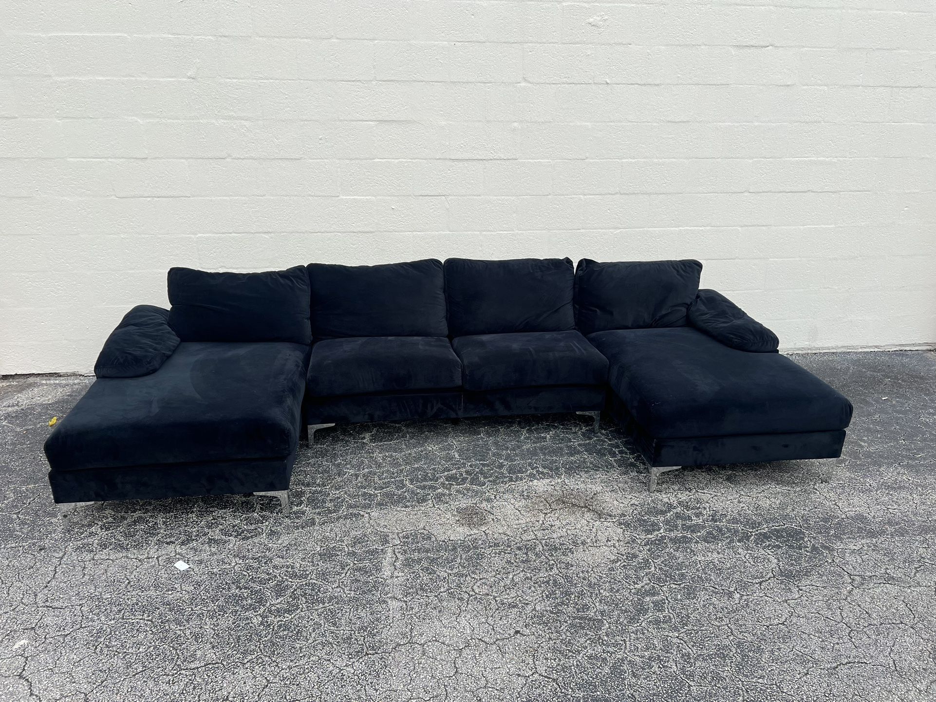 Black Velvet U Shape Sectional Sofa