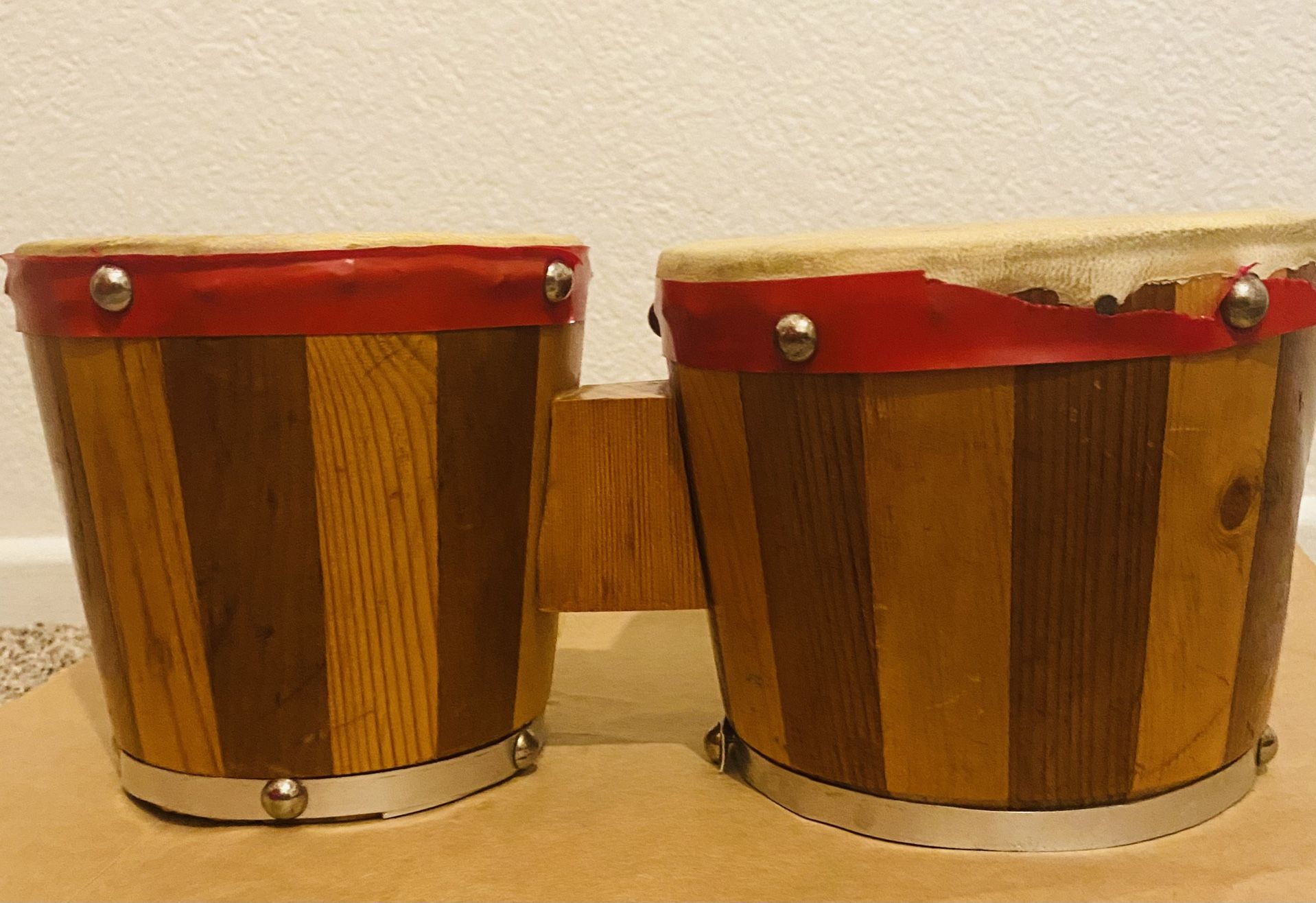 Vintage Wooden Bongo Drum Set