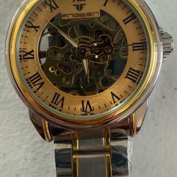 BRAND NEW FNGEEN Automatic Skeleton Men’s Watch – Gold/Silver Stainless Steel