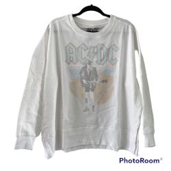 Licensed White AC/DC Fleece Sweatshirt Size XL
