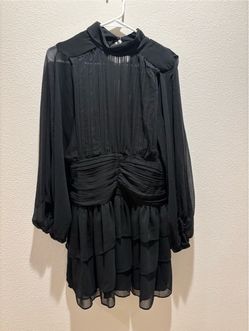 Express black sheer pleated long sleeve dress