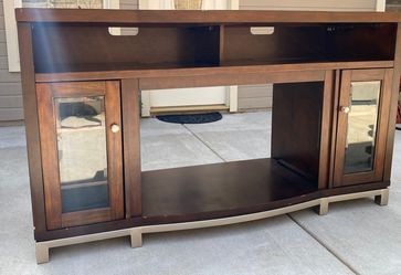 TV Stand, Entertainment Center, Dark wood with silver base