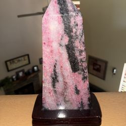 Giant Rhodonite Tower with Custom Stand 