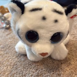 Ty Beanie Boo “Tundra” The White Tiger Stuffed Animal With Large Blue Glitter Eyes
