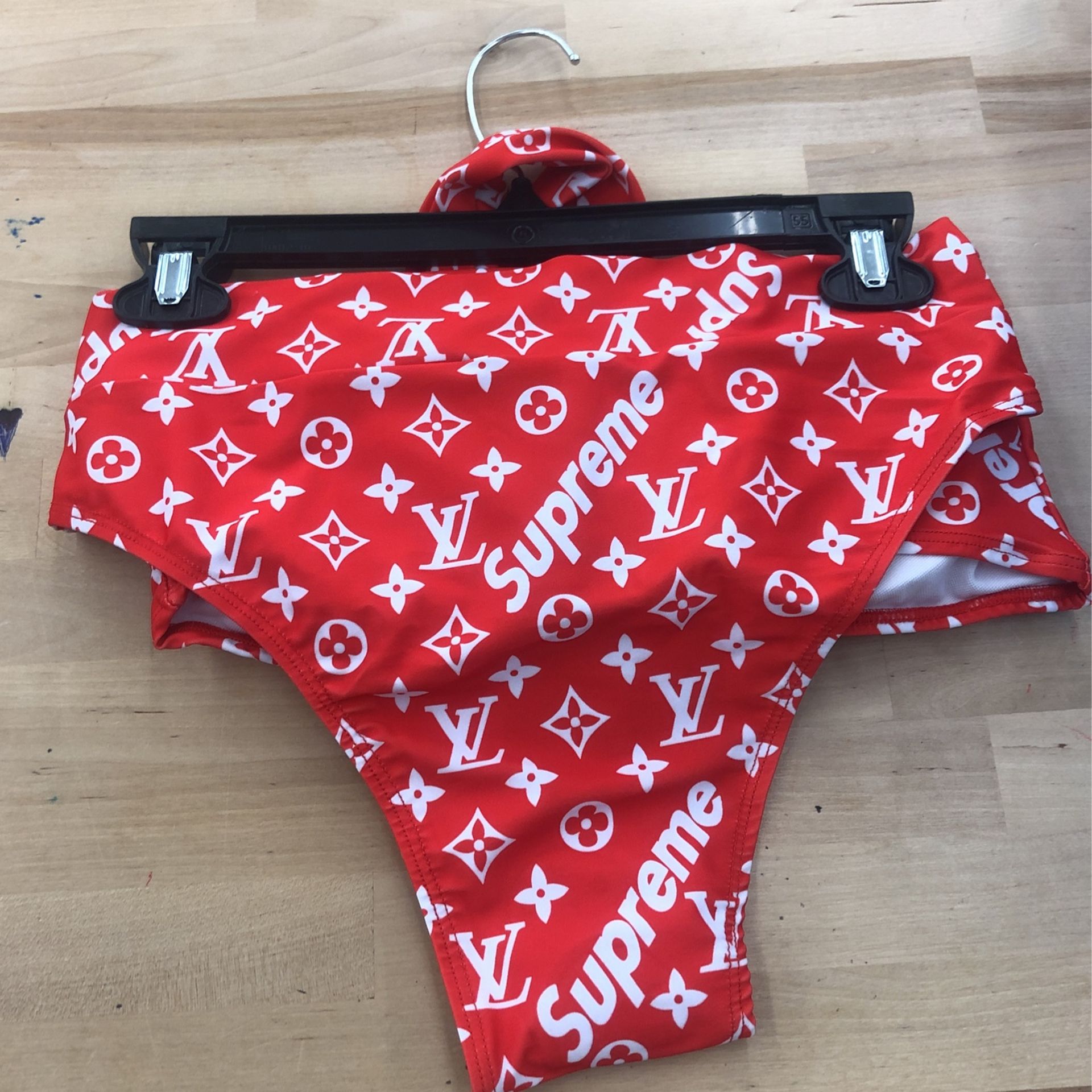 Red and white supreme swimsuit