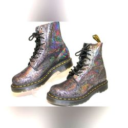 NEW Dr. Martens Crinkle Metallic Leather Pascal Combat Boots Women 6 37 Men 5