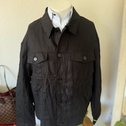 Zara Man 5 Button 100% Linen Black Jacket Size XL