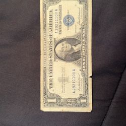 (Circulated )blue Seal $1 Dollar Bill 1957 Fancy Repeater Number A(contact info removed)0A Binary AA Block
