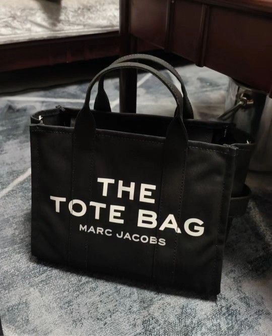 MARC JACOBS Tote Versatile Commuter Letter Logo Printed Cotton Canvas Tote Bag Shopping Bag Canvas Bag Shoulder Crossbody Tote Large Women's Black