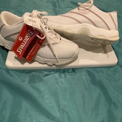 Spaulding Leather White/Pink Stripes Tennis Shoes Size 6.5
