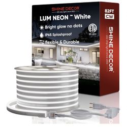 Shine Decor 82FT/25M LED Neon Rope Lights, Cool White AC 110V-120V Neon LED Strip Lights, Flexible Waterproof SMD2835 120LEDs/M Indoor Outdoor Ropes L