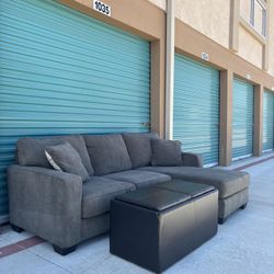 Contemporary Reversible Chaise Sectional Sofa w/ Storage Ottoman •FREE DELIVERY•