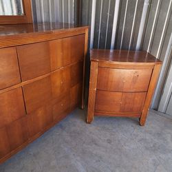 Dresser, Night Stand, Mirror. $60 ( Gold Drawer Knobs Not Shown)