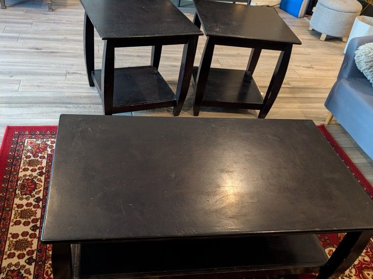 Heavy Solid Wood Coffee Table Set