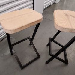 Wood And Steel Legs Stool