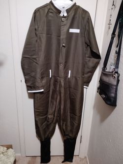 Olive Green Jumpsuit Costume with White Trim