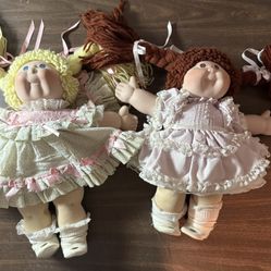 (2) Cabbage Patch Kids Porcelain Collection Blonde Brown Hair 1984-85 Vintage