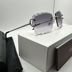 Cartier Big C Decor Platinum/Gray Diamond Cut Wire Buffs Glasses