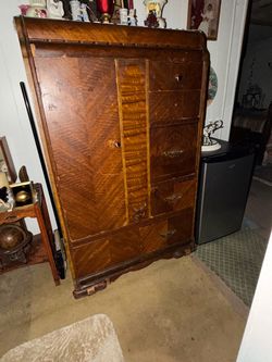 Antique Art Deco Walnut Chifferobe Armoire